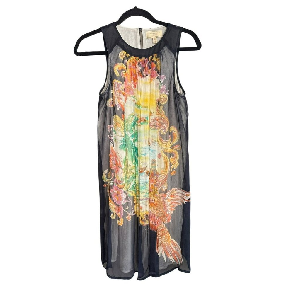 Anthropologie Moulinette Soeurs Silk Swing Dress 2 Floral Travel Print Small